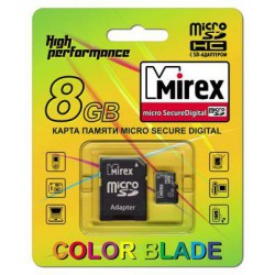 Флеш карта MicroSDHC 8GB MIREX class4 с адаптером