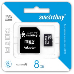 Флеш карта MicroSDHC 8GB SMARTBUY Class10 с адаптером