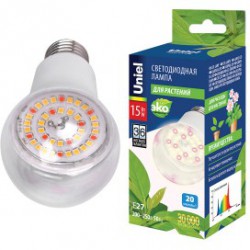 Лампа светодиодная UNIEL фито для растений A60 E27 15W LED-A60-15W/SPFB/E27/CL