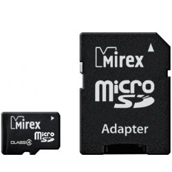 Флеш карта MicroSDHC 4GB MIREX Class4 с адаптером