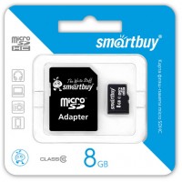 Карта памяти MicroSDHC 8GB SMARTBUY Class10 с адаптером